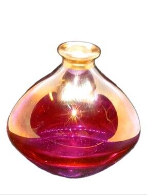 Iridescent Pink & Gold Art Glass Bottle
